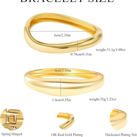 Gorgeous Chunky Gold Bangles for Women, 14k Gold Plated Twisted Hinged Stackable - Picture 5 of 5